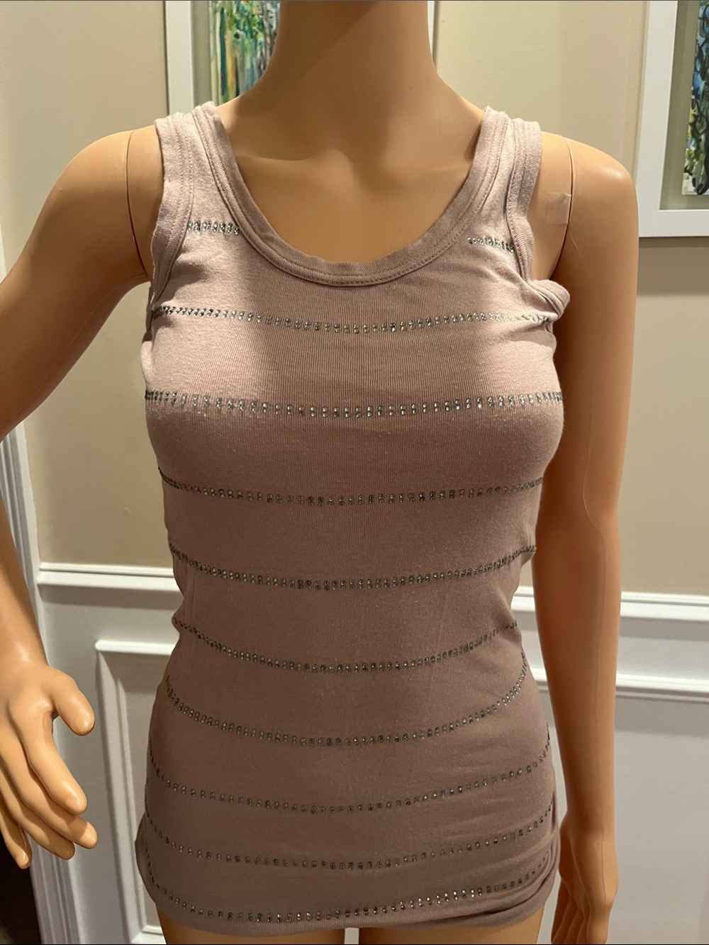 Michael Stars Pinkish Beige Studded Ribbed Tank